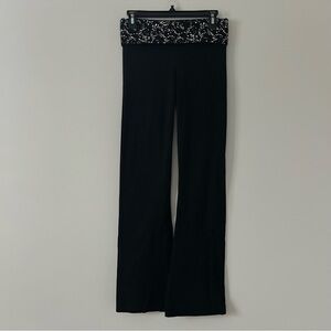 Vintage Victoria’s Secret Black Silver Heart Fold Over Waist Flare Leggings S